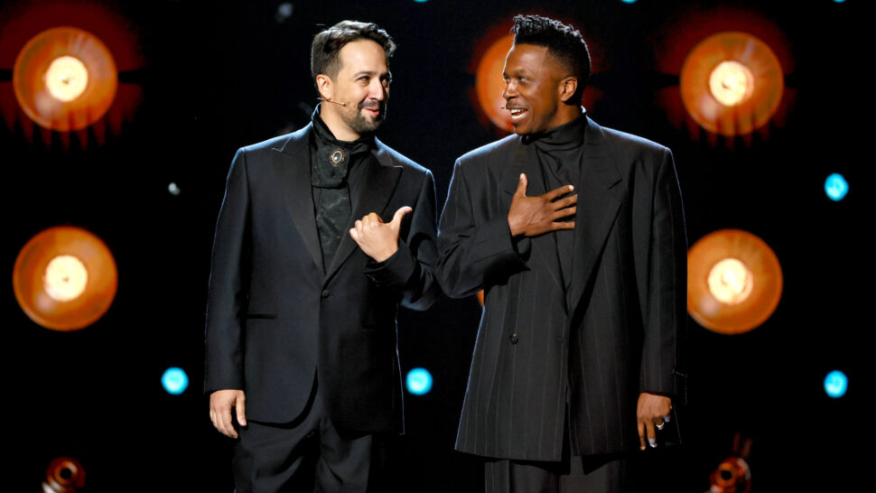 Lin-Manuel Miranda and Leslie Odom Jr. performing at the 2025 Tony Awards on June 8th.
